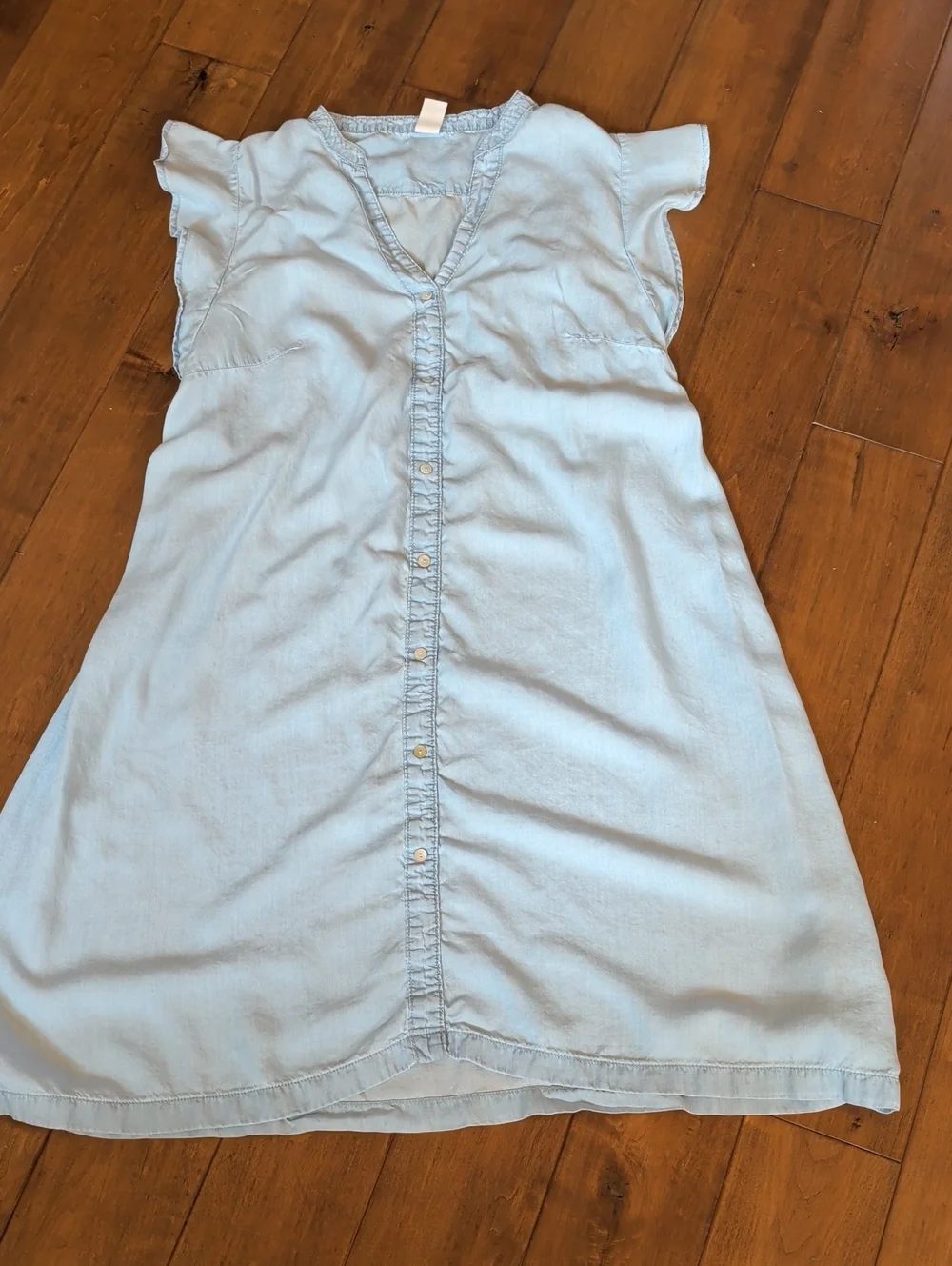 Mama Light Blue Button-Front Chambray Dress LG